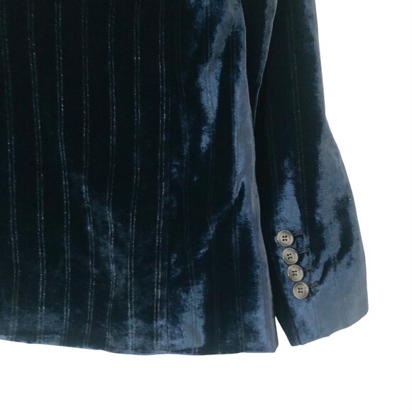 EACH OTHER Soft Fine Shimmer Striped Navy Velvet Blazer Jacket Size S - Picture 6 of 6